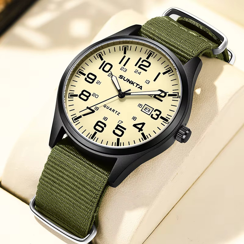 SUNKTA Armbanduhr Quarz, Edelstahl, Textil/NATO, Schwarz, Herren - Bild 2