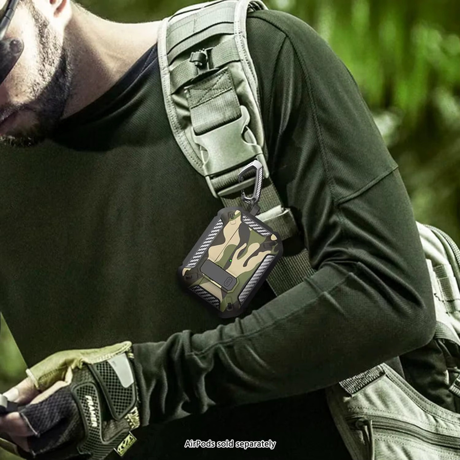 Robuste Militär-Schutzhülle für Apple AirPods Pro 3 in Tarngrün und Grau mit Verschluss und Stoßdämpfung - Bild 5