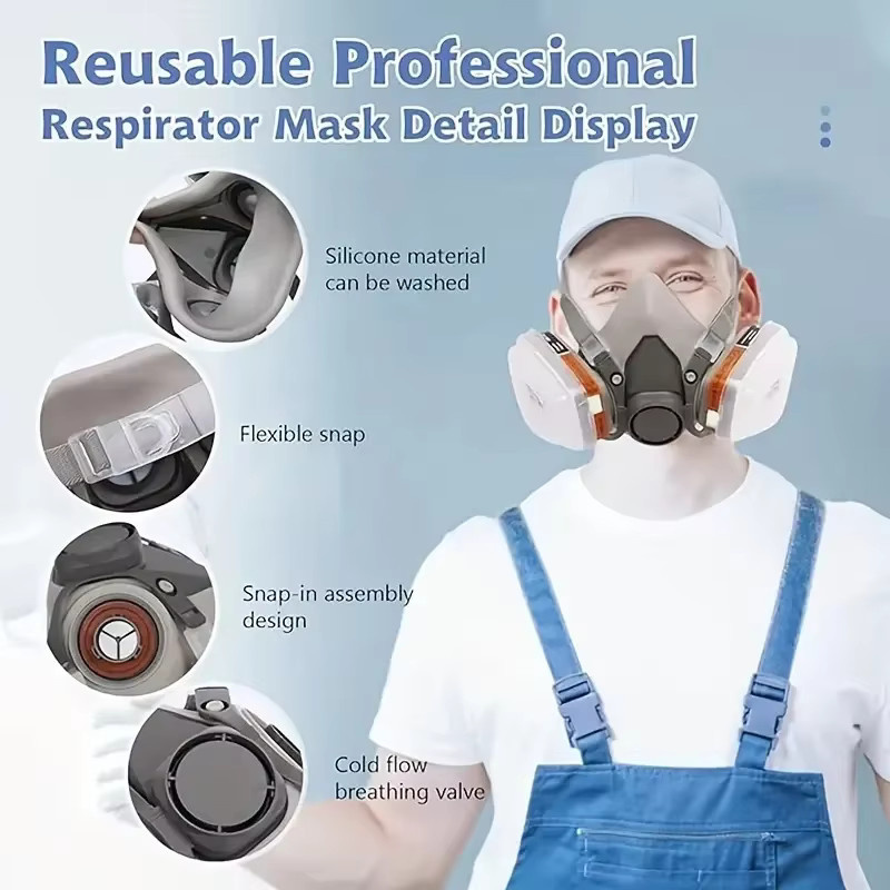 3M Staub-Gas-Atemschutzmaske 6200 als halbe Gesichtsmaske mit 2091-Filter für organische Dämpfe und chemischen Schutz beim Malen - Bild 3