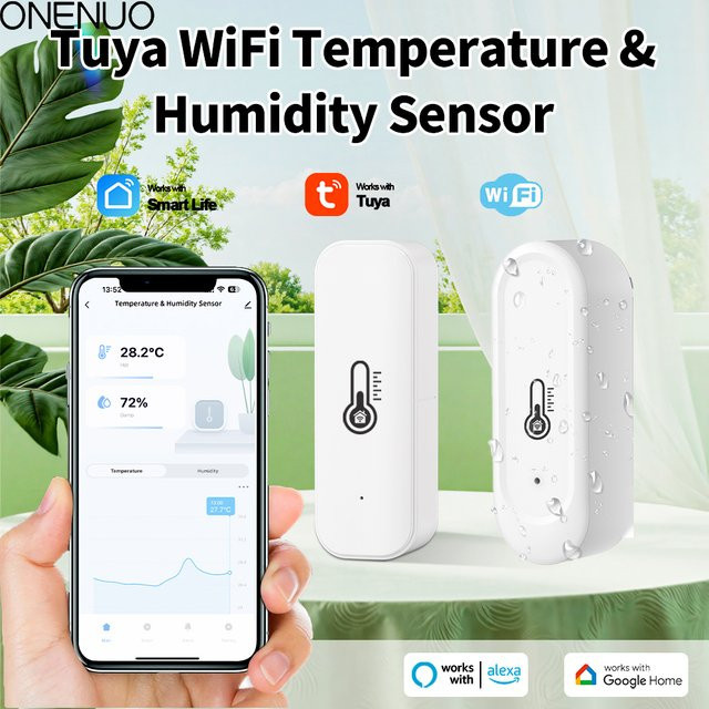 Tuya Smart WiFi Temperatur- und Luftfeuchtigkeitssensor IP65 wasserdicht für Outdoor und Indoor, weißes Heimthermometer kompatibel mit Alexa und Google Home - Bild 1