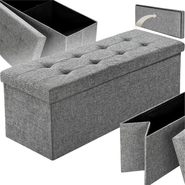 tectake Sitzhocker mit Stauraum, faltbar und gepolstert, Hellgrau, B/T/H: 110 x 38 x 38 cm - Bild 1
