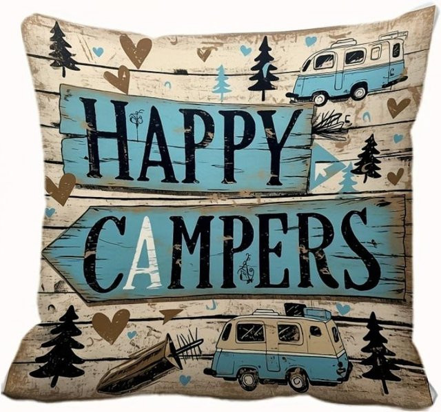 Shunika Chen Vintage Camping Kissenbezug mit Kiefern-Naturmotiv, quadratisch, Mehrfarbig, B/B/H: 45,72 x 45,72 x 45,72 cm - Bild 1
