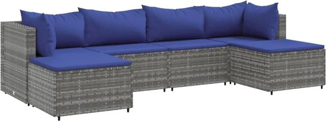 vidaXL 6-tlg Garten-Lounge-Set in L-Form aus grauem Poly-Rattan mit Kissen und pulverbeschichtetem Stahlgestell - Bild 1