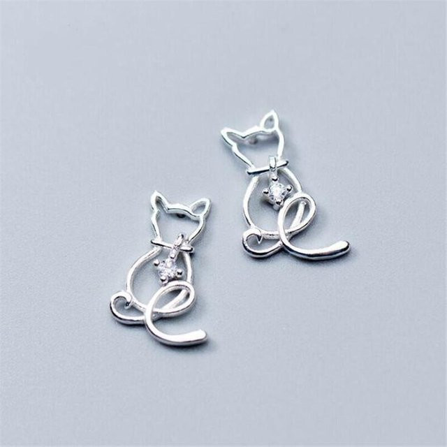 Wucifang Jewelry Ohrringe, 925 Silber, Kristall, Katze, Damen, grau - Bild 1