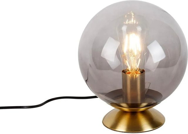 QAZQA Art Deco Tischlampe Messing mit Rauchglas Glaskugel in Gold und Transparent - Bild 1