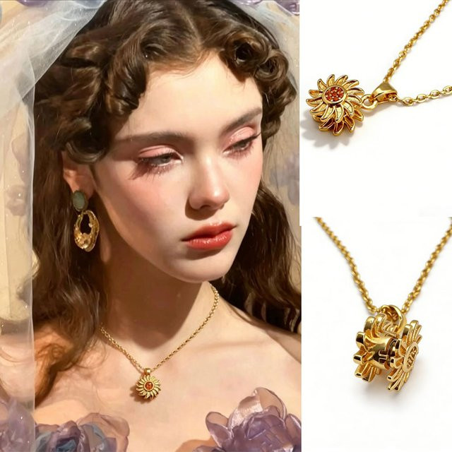 laoyaoyifu Halskette, Sonnenblume, Zirkonia, Gold, Damen - Bild 1