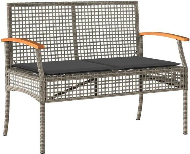 Furnicato Gartenbank aus Poly Rattan und Akazienholz mit Kissen in Grau und Braun mit Armlehnen - Bild 1