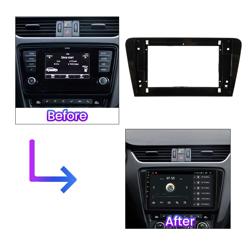 Mekede 2DIN Autoradio Faszien für Skoda Octavia 2013-2017, 10 Zoll Armaturenbrett Rahmen für Android Multimedia-Player in Schwarz mit GPS-Unterstützung - Bild 3