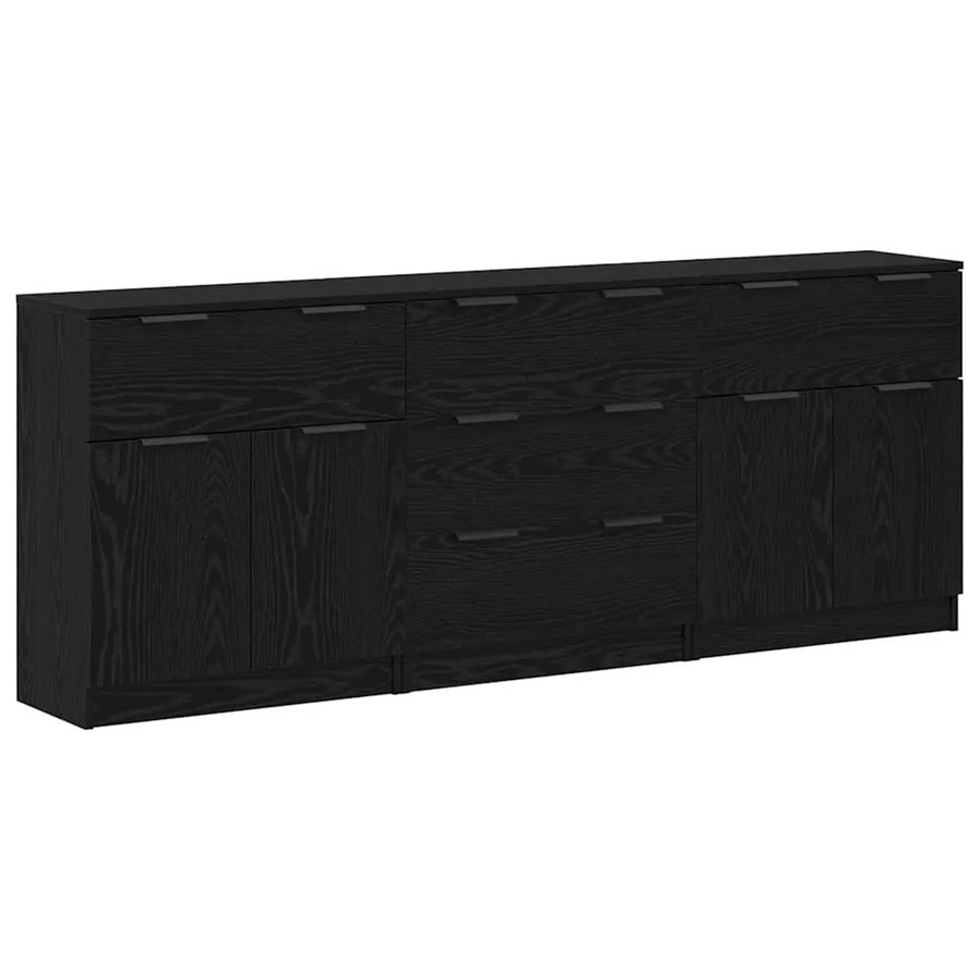 vidaXL Sideboard 3-teilig in Schwarz und Eichen-Optik, B/T/H: 60 x 30 x 70 cm - Bild 2