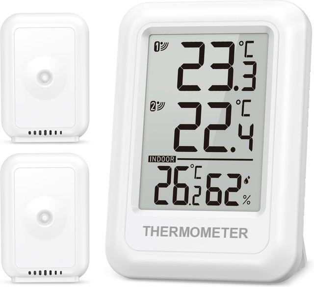 ORIA Digitales Außenthermometer und Innenhygrometer in Weiß mit 2 Sensoren für Büro und Zuhause - Bild 1