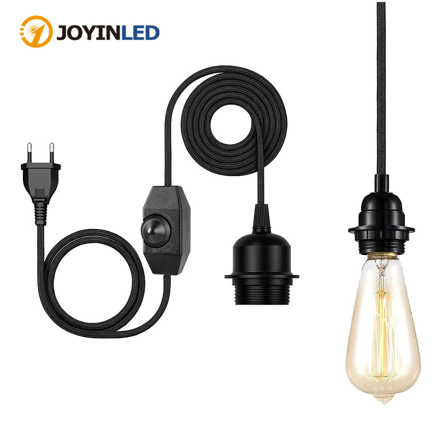 JOYINLED Steckbare E27 Leuchtenfassung mit Dimmschalter und 4,5m Pendelleuchtenkabel in Schwarz - Bild 4