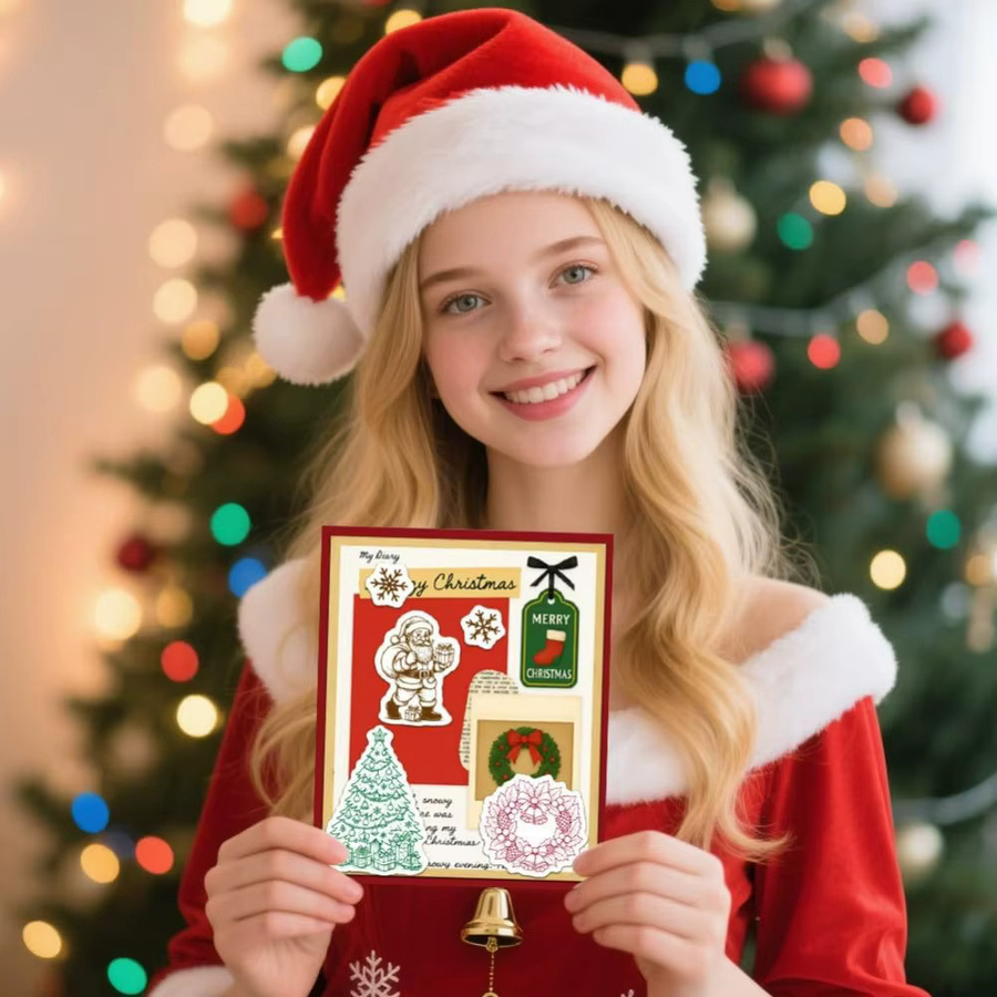 Wiederverwendbare transparente Gummistempel mit Weihnachts-Motiven wie Schneemann, Weihnachtsbaum und Elchkerzen in Transparent - Bild 5