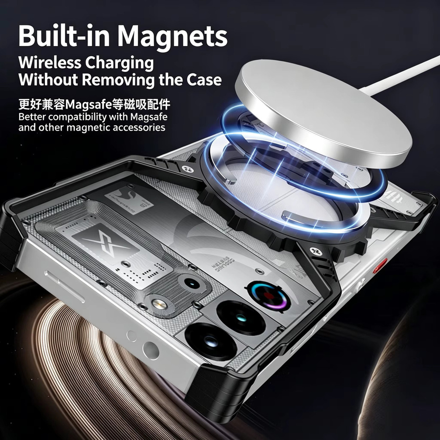 Stoßfeste X-Form Schutzhülle aus Aluminium mit Magnetischem Halter für ZTE Nubia Red Magic 11 10S 9S 8 Pro in Silber - Bild 4