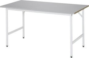 Rau Arbeitstisch Jerry höhenverstellbar mit Edelstahlbelag, silber/lichtgrau, B: 150 cm, T: 80 cm, H: 80-85 cm - Bild 1