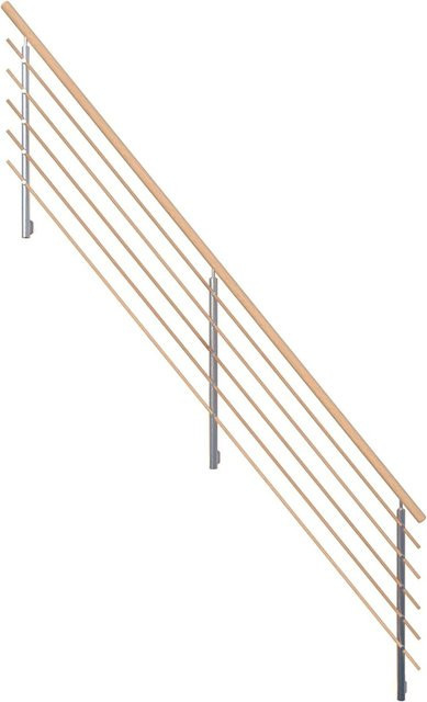 StarWood Design-Geländer aus Buche mit Rundhandlauf und Holzrundstäben in Braun und Silber - Bild 1