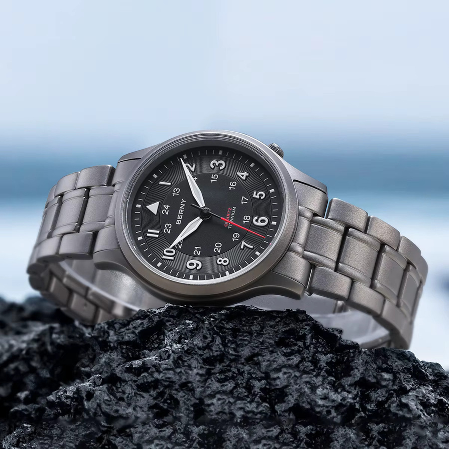 BERNY Armbanduhr, Titan, Quarz, Saphirglas, Herren, Schwarz - Bild 4