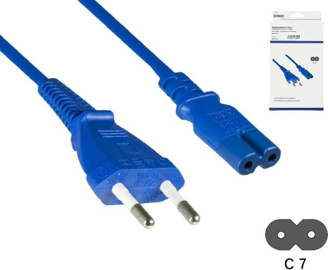 DINIC Netzkabel Eurostecker Typ C auf C7, 0,75mm², Blau, Länge: 1,80 m - Bild 1