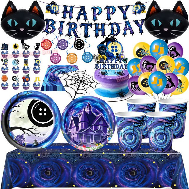 C&Coralined Partyzubehör Set mit Papptellern, Bechern, Bannern und Ballons für Geburtstage, Babypartys oder Halloween - Bild 1