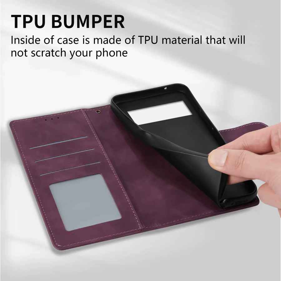 Lederne Brieftaschenhülle für Google Pixel 10a 10 Pro XL 9 8a 8 Pro 7 7a 6a mit Kartenfach, Fotorahmen und magnetischem Klappverschluss in Blau und Lila - Bild 6