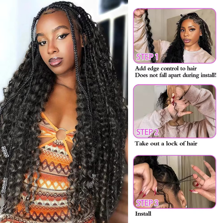 HALOQUEEN HAIR Boho Braids Deep Wave Echthaar, 100g, Unisex - Bild 3