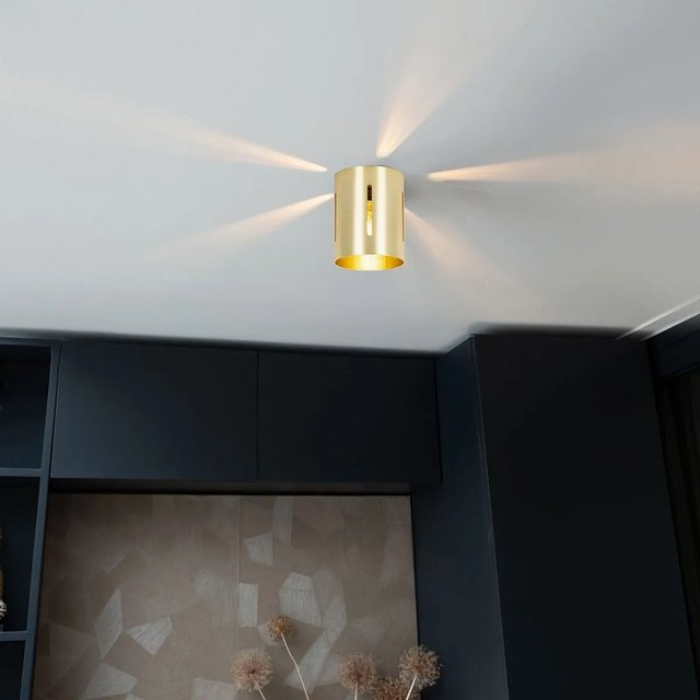 QAZQA Design Deckenleuchte Yana aus Aluminium in Gold mit Lichteffekt und E27 Fassung, Durchmesser: 40,0 cm, Höhe: 13,0 cm, Tiefe: 16,5 cm - Bild 1