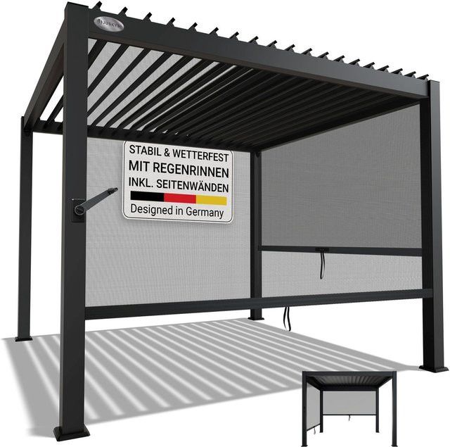 Juskys Lamellendach Tahiti Terrassenüberdachung aus Stahl mit 2 Seitenwänden, Anthrazit, B/T: 300 x 300 cm - Bild 1