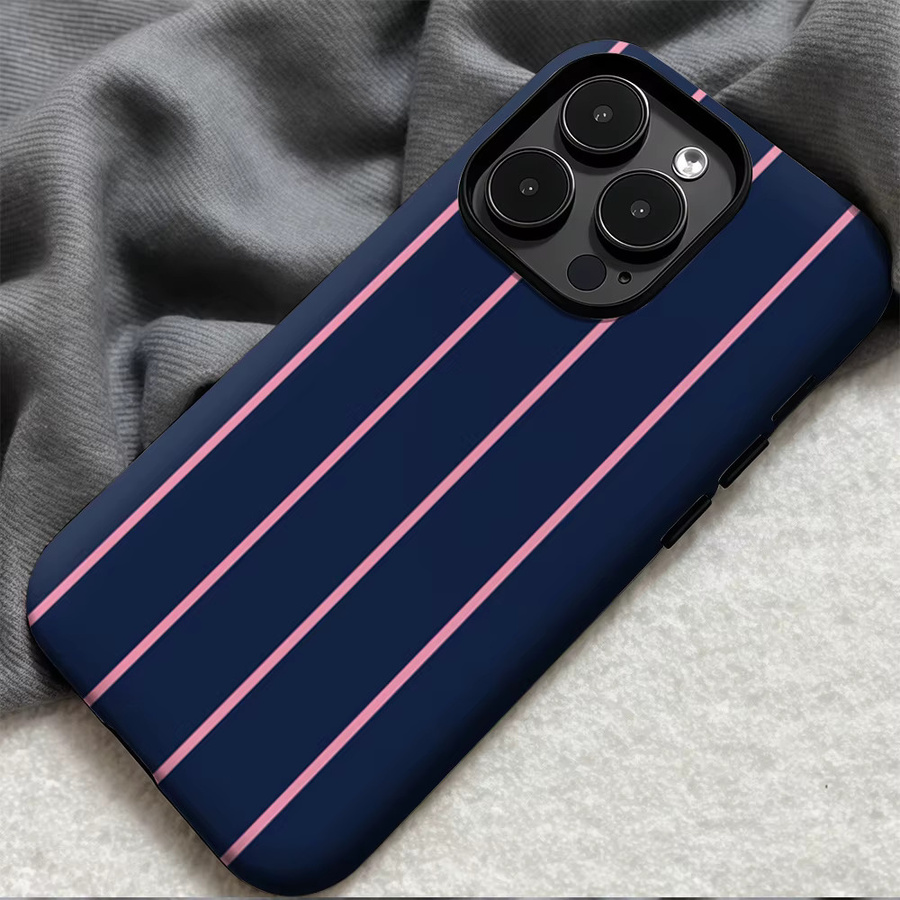 Potdemiel iPhone Handyhülle mit marineblauen und rosafarbenen Streifen und doppellagiger Rückseite für iPhone 16, 15, 14, 13, 12, 11 und Pro Max Plus - Bild 5