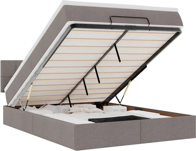 vidaXL Ottoman-Bett mit Matratze in Taupe, Breite: 140 cm, Tiefe: 200 cm, Höhe: 144 cm - Bild 1