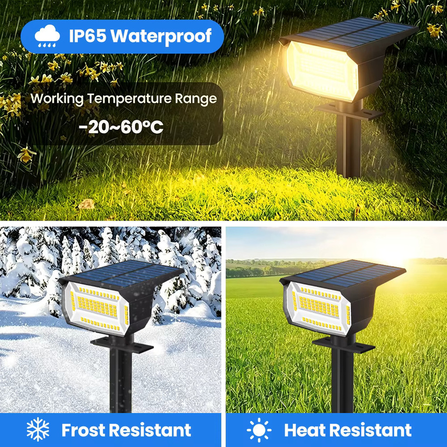 4er Set Solar-Spot-Leuchten mit 72 LED für den Außenbereich, IP65 wasserdicht, schwarze LED-Flutlicht-Landschaftsstrahler mit warmweißem Licht für Garten und Hof - Bild 4
