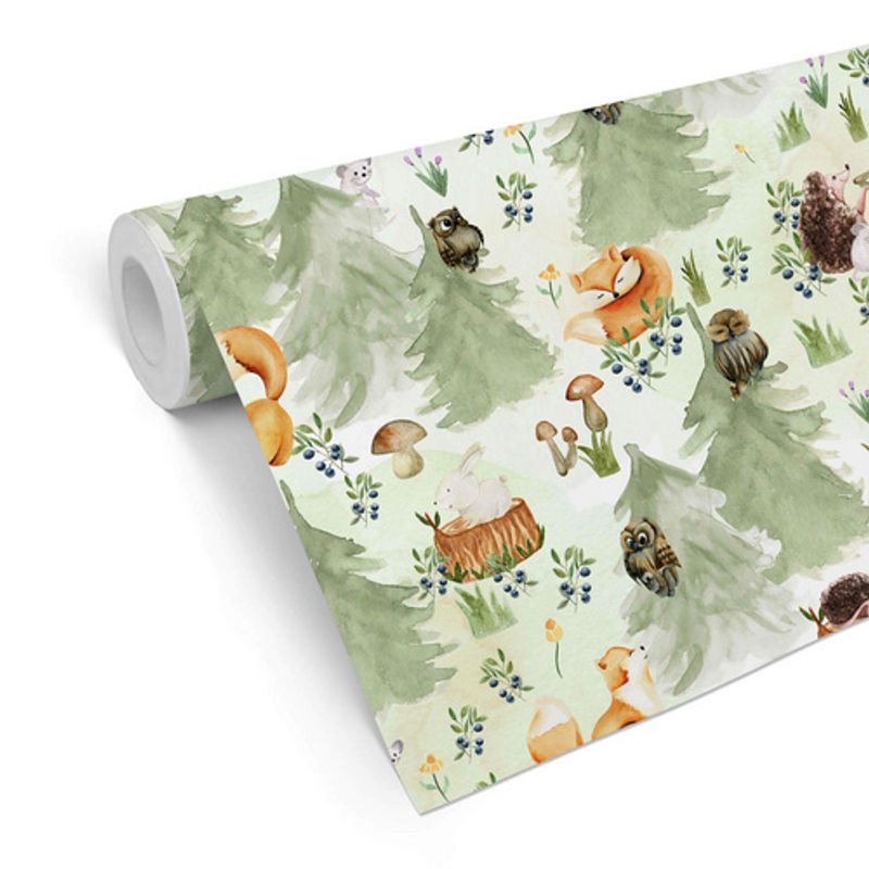 K&L Wall Art Vintage Vliestapete mit Waldtieren Fuchs Eule Hase in Mehrfarbig und Matt - Bild 3