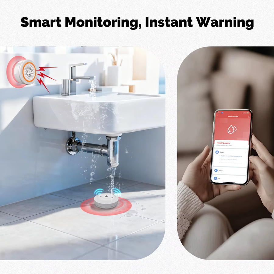 MOES Smart Wasserleckdetektor in Weiß, Tuya ZigBee-kompatibler Überschwemmungs- und Tauchsensor mit Echtzeitalarm und Smart Life App-Benachrichtigung - Bild 3