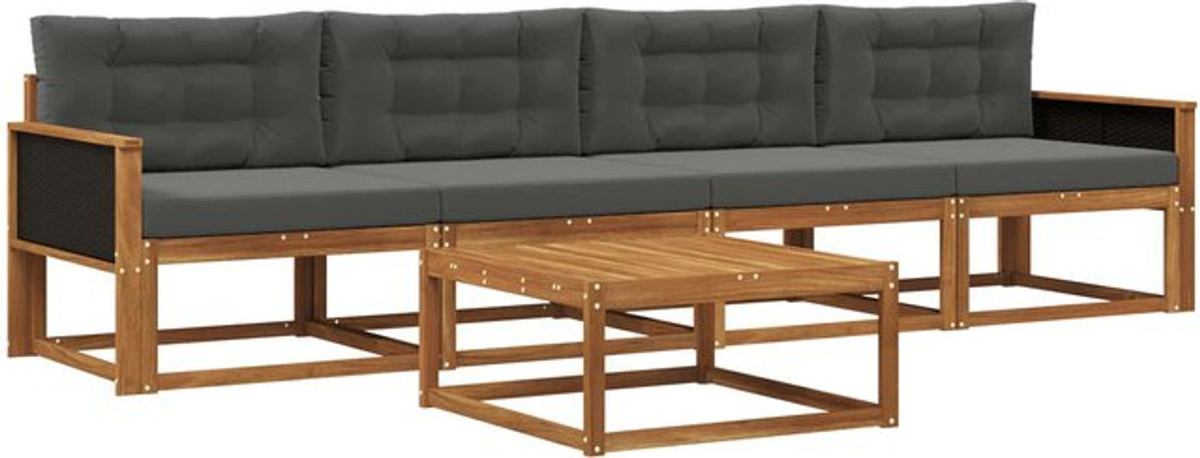vidaXL Outdoor-Sofagarnitur aus Akazie mit 5-teiligem Set und Kissen in Natur und Anthrazit - Bild 1