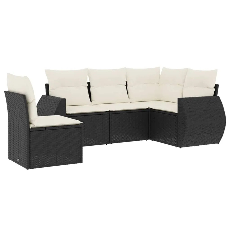 vidaXL 5-tlg Garten-Sofagarnitur aus Poly-Rattan mit Kissen in Schwarz - Bild 2