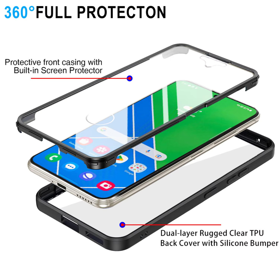 Stoßfeste 360 Grad Handyhülle für Xiaomi Redmi 15 4G und 5G mit integriertem Displayschutz und transparenter Rückseite in Schwarz und Transparent - Bild 1