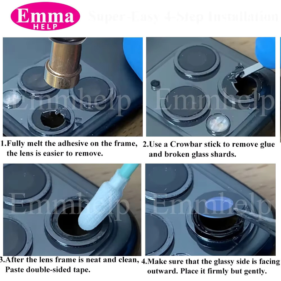 EmmaHelp 50er Set Rückkameraglas für iPhone 14 13 12 11 Pro Max X XS XR 7 8 Plus inklusive 3M-Aufkleber - Bild 6