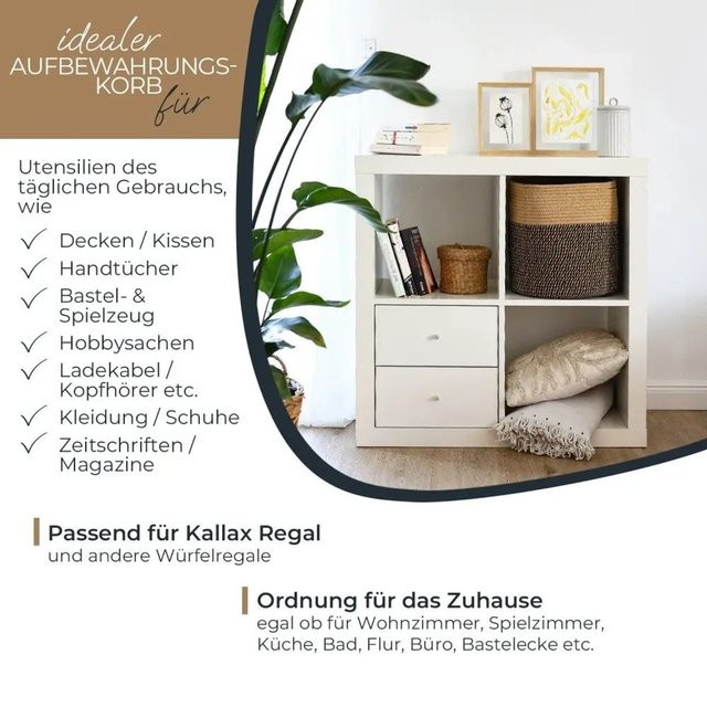 HMF Aufbewahrungskorb mit versteckten Griffen für Kallax, rund, Schwarz-Honiggelb, B/T: 31 x 31 cm - Bild 1