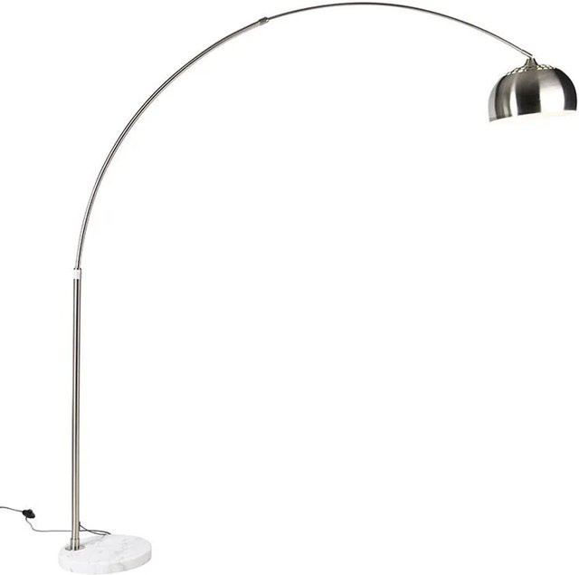 QAZQA Bogenleuchte XXL aus Stahl mit weißer Marmorbasis, dimmbar und höhenverstellbar, Silber/Weiß, Höhe: 248 cm - Bild 1