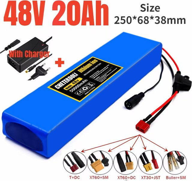 Aleaivy 48 V 13S2P 18650 Lithium-Ionen-Akku mit 20 Ah Kapazität in Blau inklusive 54,6 V Ladegerät - Bild 1