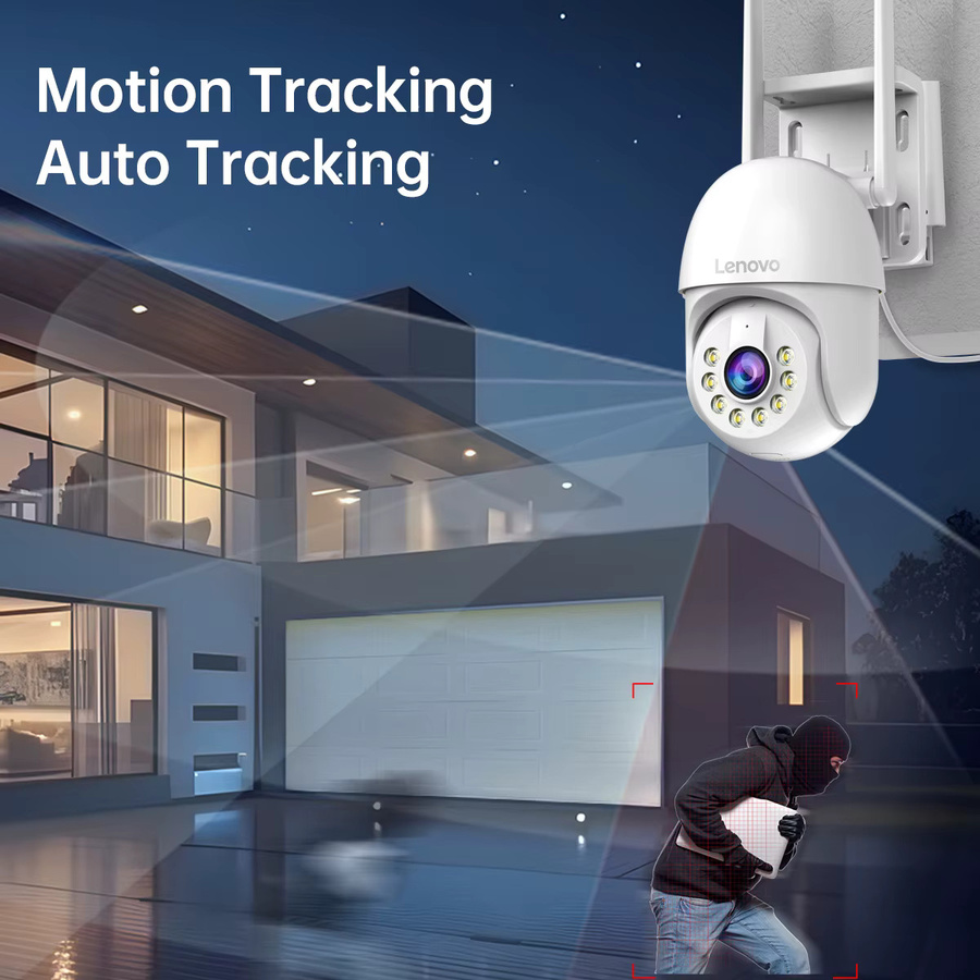 Lenovo 5MP WiFi IP-Überwachungskamera in Weiß mit Farb-Nachtsicht, Auto-Tracking und 5-fach Digitalzoom als PTZ Outdoor-Sicherheitsmonitor - Bild 3