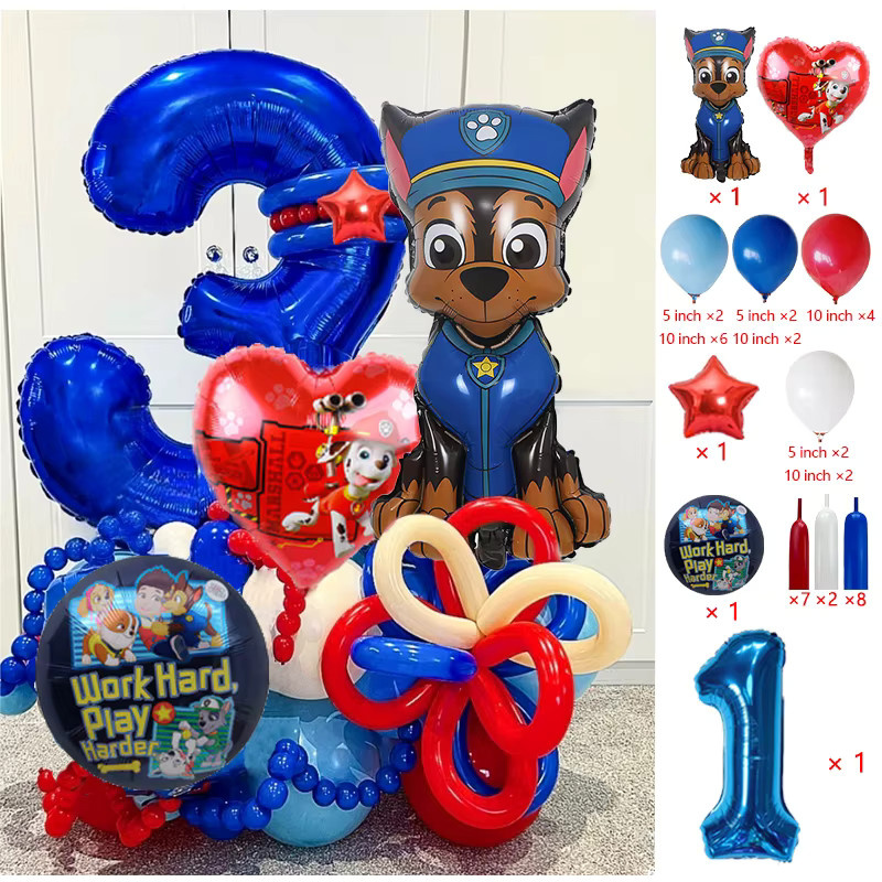 Paw Patrol Chase Hund Ballon Set für Kinder Geburtstag Dekoration in Blau aus Aluminium und Latex - Bild 2
