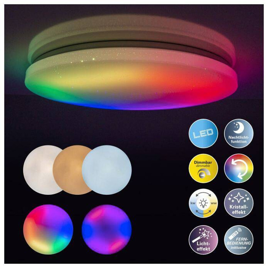 Näve LED-Deckenleuchte Rainbow weiß, dimmbar mit Fernbedienung, Bunt, H: 7 cm, B: 58 cm - Bild 1