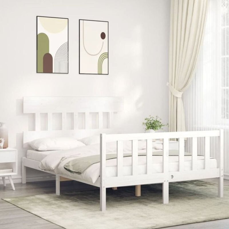 Massivholzbett Vidaxl aus Kiefernholz in Weiß, Skandinavisch, B/T/H: 140 x 200 x 81 cm (ohne Matratze) - Bild 1