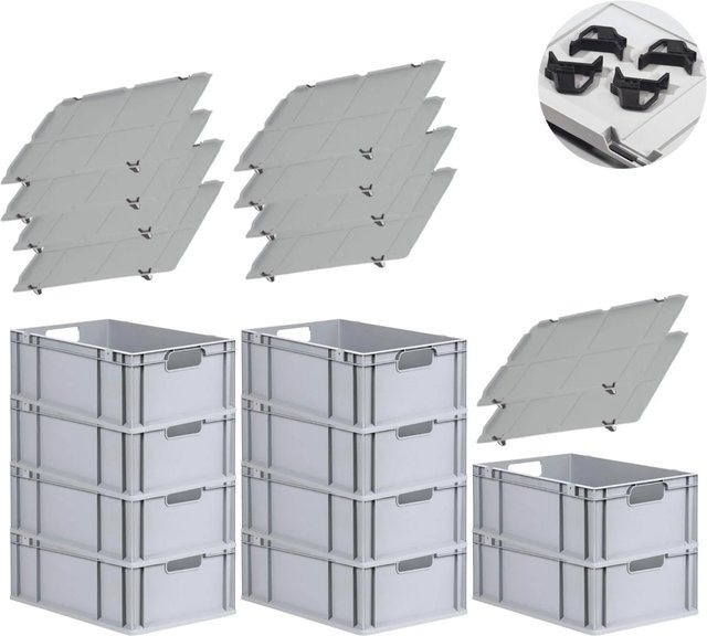 PROREGAL Spar Set mit 10x Eurobox Nextgen Economy inklusive Auflagedeckeln und 4x Schiebeschnappverschlüssen, Schwarz, H x B x T: 22 x 40 x 60 cm, 44 Liter - Bild 1