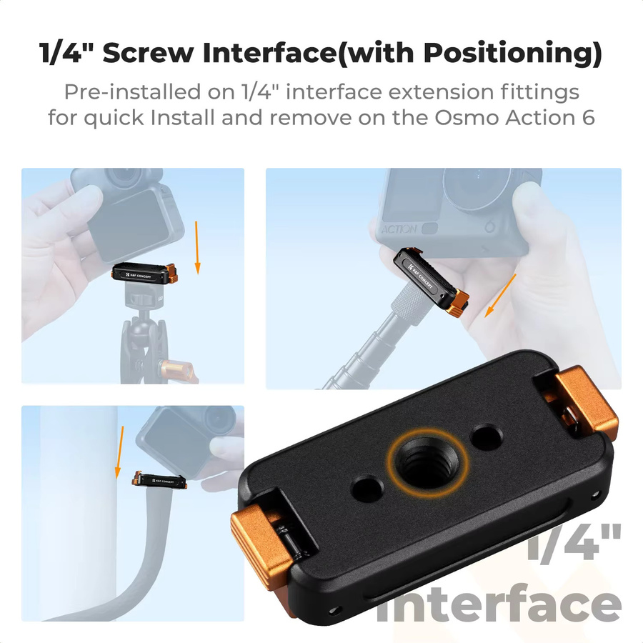 K&F CONCEPT Magnetische Schnellwechselhalterung für DJI Osmo Action 6 und Osmo Nano Verlängerungsbasis aus Aluminiumlegierung in Schwarz mit 1/4-Zoll-Gewinde - Bild 3