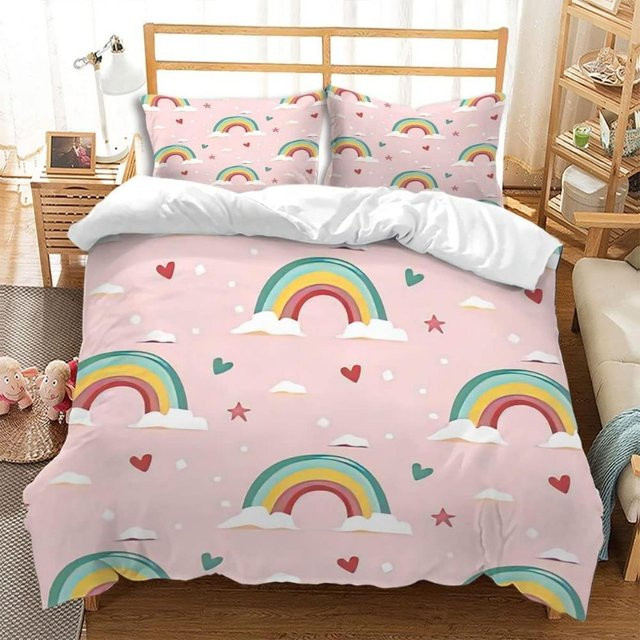 Bunte gestreifte Mikrofaser-Bettwäsche von Your Warm Home in Pink, Set aus Bettbezug und Kissenbezug mit Reißverschluss, Breite: 90 cm, Länge: 200 cm - Bild 1
