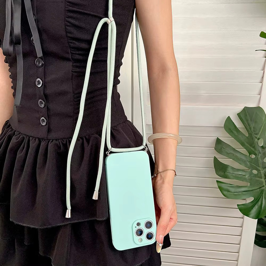 ZMZKRX Silikon-Handyhülle mit Crossbody-Halsketten-Riemen für iPhone, Farbe: Weiß - Bild 2