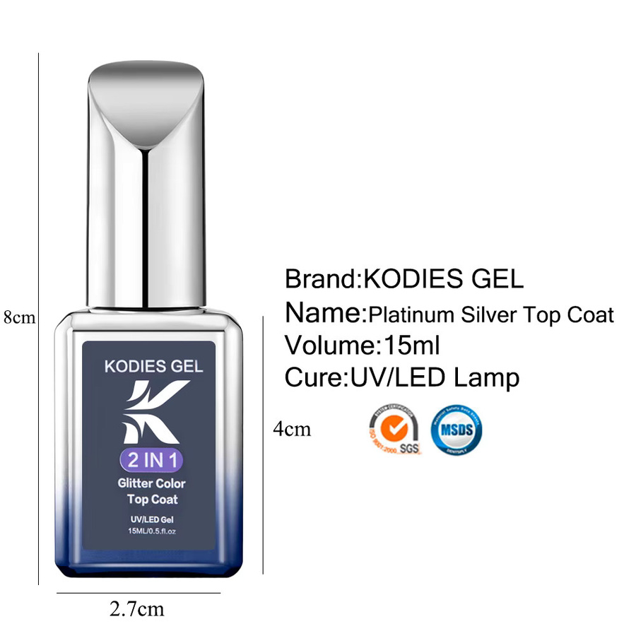 KODIES GEL Top Coat Platinum Silver Glitter, 15 ml, Glänzend - Bild 5