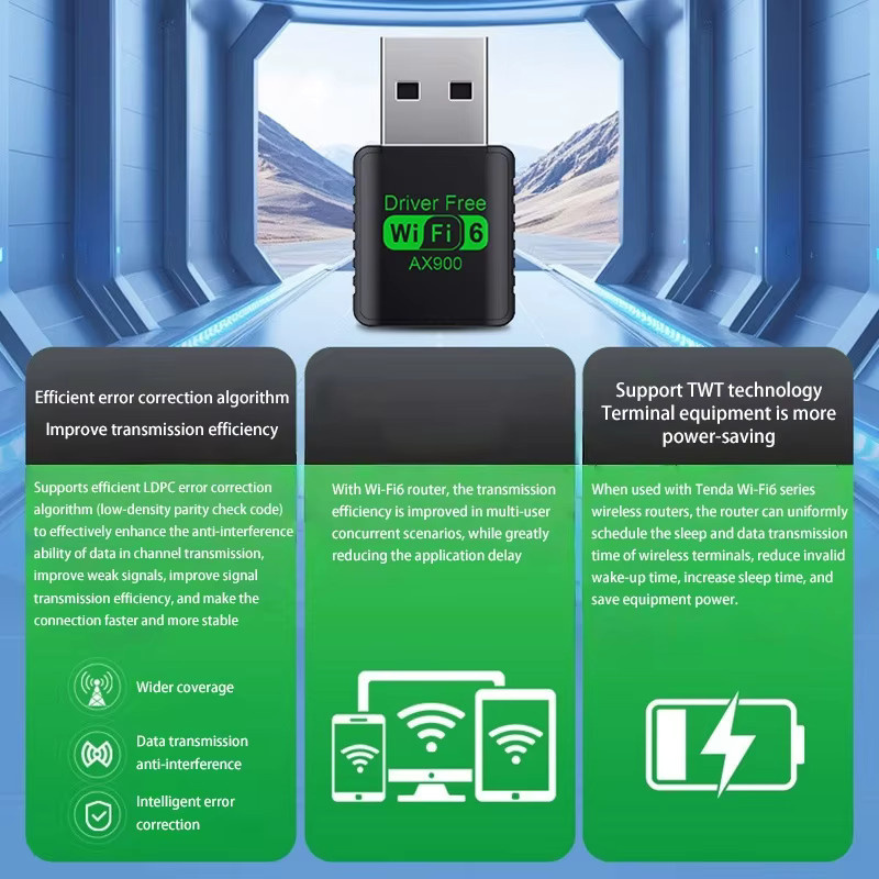 DIXSG AX900 2in1 USB Dongle mit WiFi 6 und Bluetooth 5.3, Dual Band 2,4 GHz & 5 GHz WLAN Empfänger, Schwarz - Bild 4