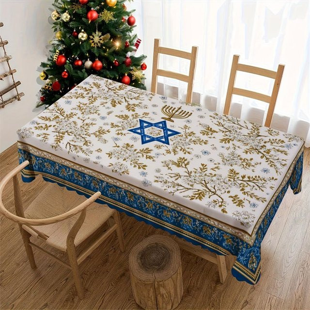 JINGYUE Pet Tischdecke Davidstern mit Grafik, Rechteckig, Weiß, B/T: 90 x 140 cm - Bild 1