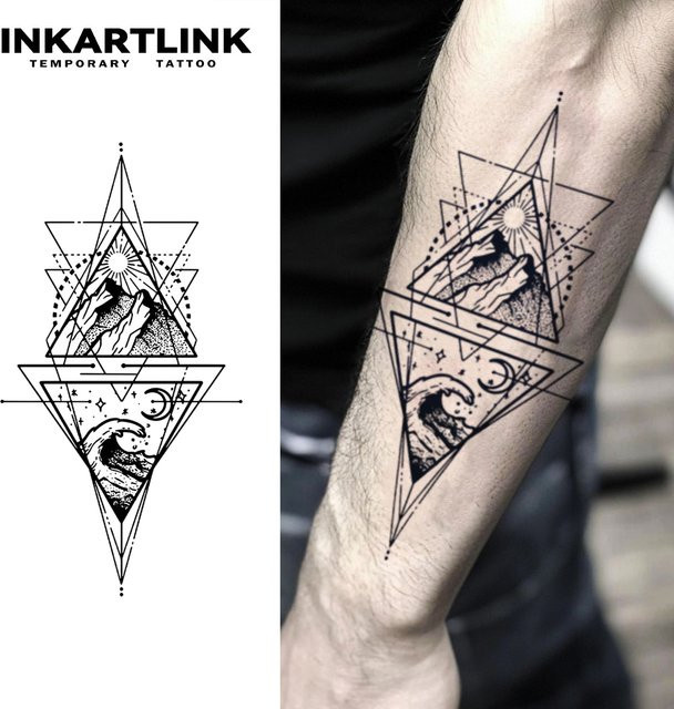 INKARTLINK Temporärer Tattoo-Aufkleber Sun Moon Mountain River, wasserfest - Bild 1